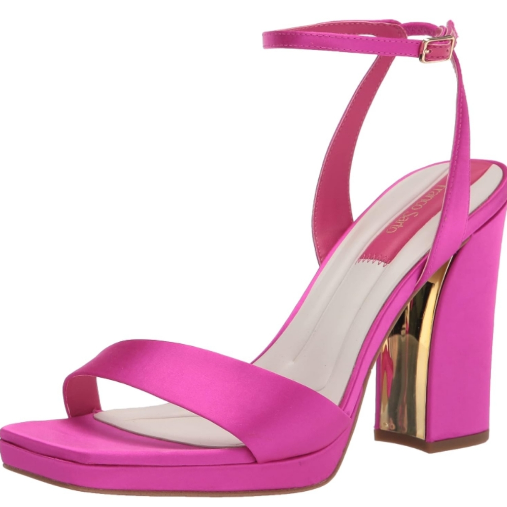 New Franco Sarto Women's Daffy Ankle Strap Sandal Heels Bright Pink Satin Size 9